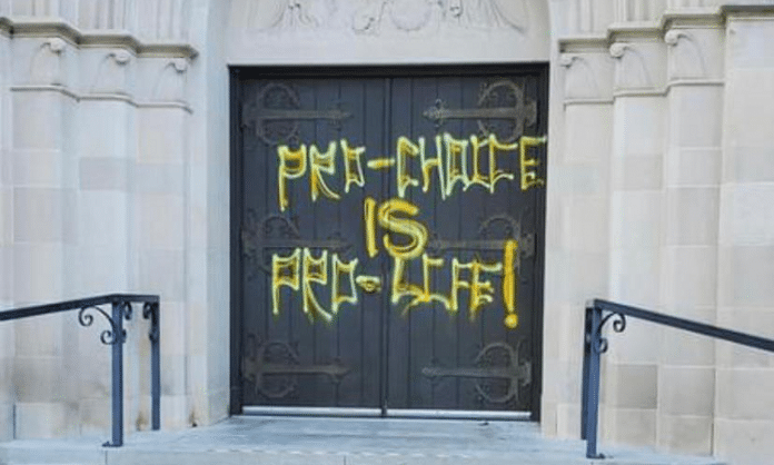 catholic church vandalized in houston texas by pro-abortion activists