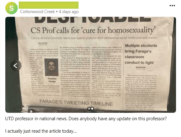 utd professor cure for homosexuality discussion on nextdoor